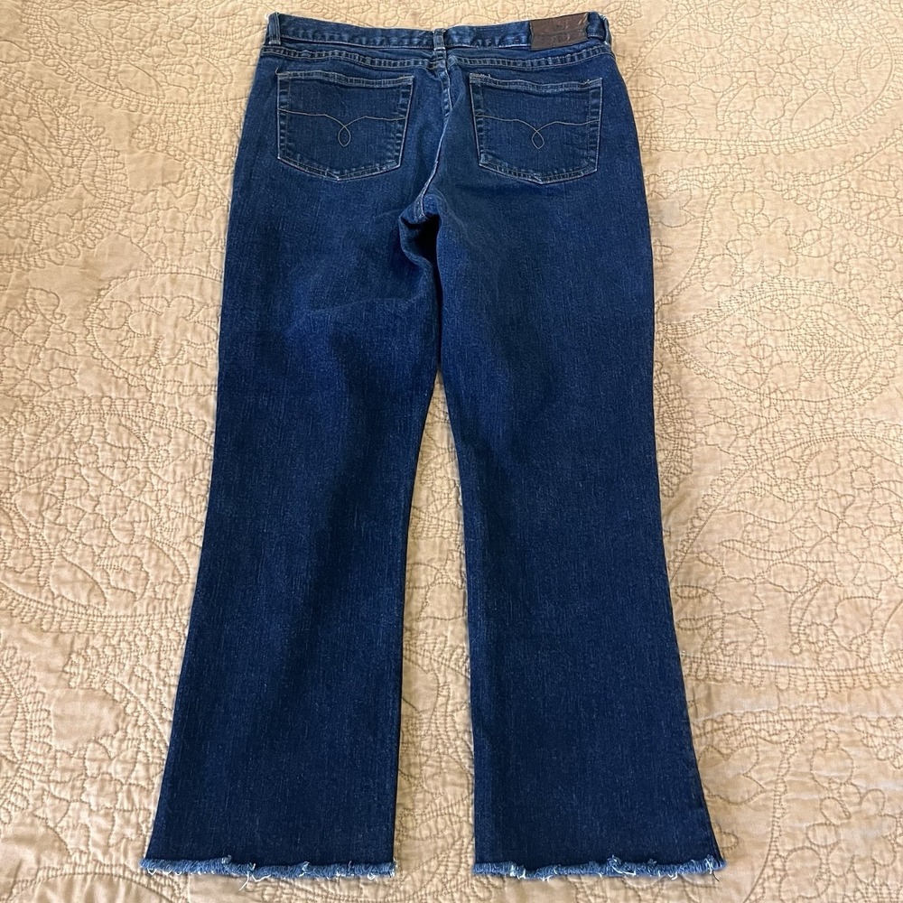 Lauren Jeans Co Dark Wash Slim Crop Raw Hem Stretch Coastal Americana 6 Runs Big - Picture 10 of 12